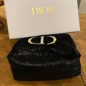 Dior Black Velvet Clutch with Gold Accents